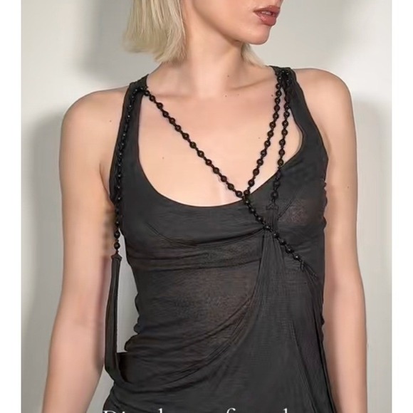Rare Vintage Diesel Women's Tambass Tank Top Black Beaded Viscose - Picture 8 of 8